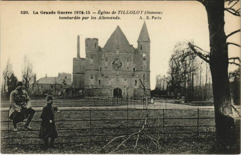 Carte postale ancienne La Grande Guerre 1914-15 - Eglise de Tilloloy bombardée par les A. à Tilloloy