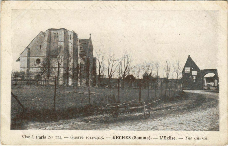 Carte postale ancienne Guerre 1914-1915 - Erches - L'Eglise à Erches
