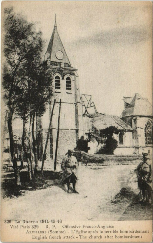 Carte postale ancienne La Guerre 1914-15-16 Arvillers - L'Eglise aprse le terrible bomb. à Arvillers
