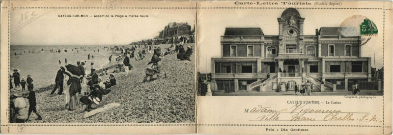 Carte postale ancienne Cayeux-sur-Mer - Aspect de la Plage a marée haute/Le casino à Cayeux-sur-Mer