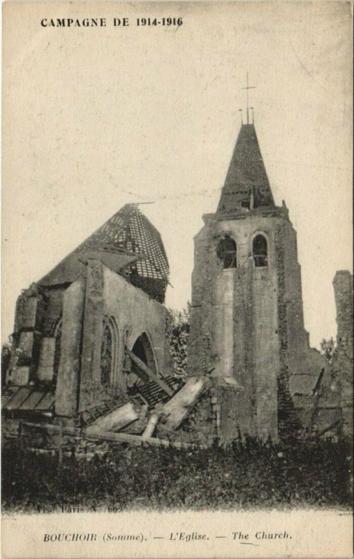 Carte postale ancienne Campagne de 1914-1916 Bouchoir - L'Eglise à Bouchoir