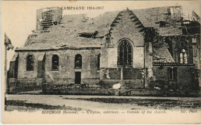 Carte postale ancienne Cmapagne 1914-1917 Bouchoir - L'Eglise Ext. à Bouchoir