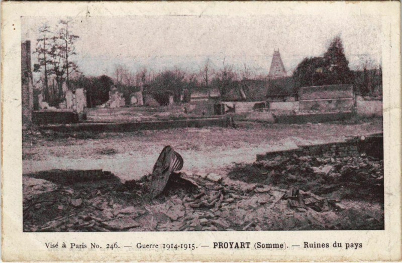 Carte postale ancienne Guerre 1914-1915 - Proyart - Ruines du pays à Proyart