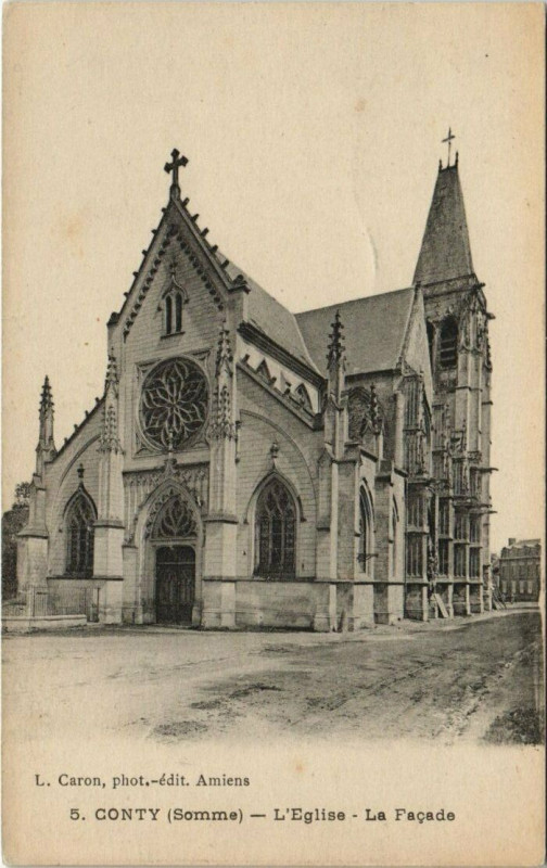 Carte postale ancienne Conty - L'Eglise - La Facade à Conty