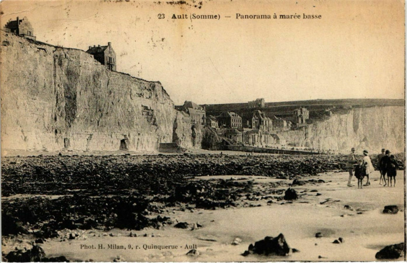 Carte postale ancienne Somme Ault panorama a marée basse à Ault