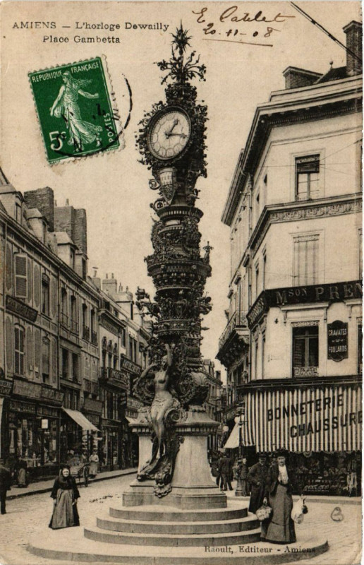 Carte postale ancienne Amiens - L'horloge Dewailly - Place Gambetta à Amiens