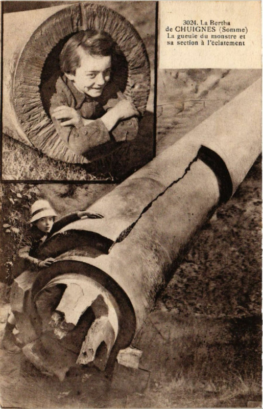Carte postale ancienne La Bertha de Chuignes - La gueule du monstre et sa section à Chuignes