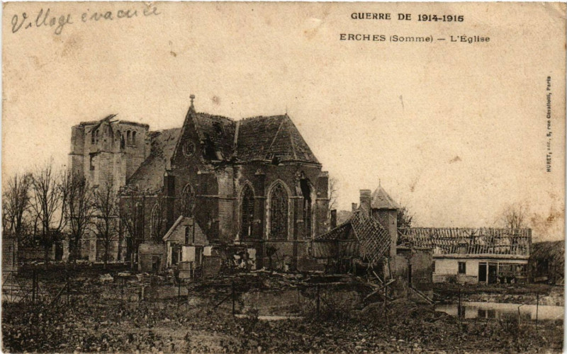 Carte postale ancienne Guerre de 1914-1915 - Erches - L'Eglise à Erches
