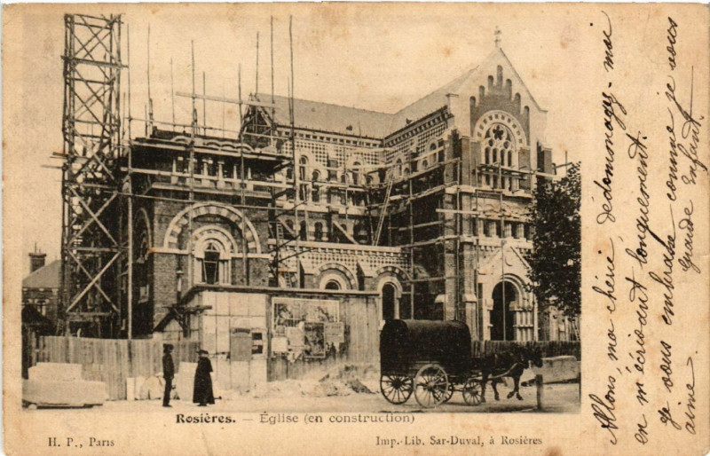 Carte postale ancienne Rosieres - Eglise (en construction)