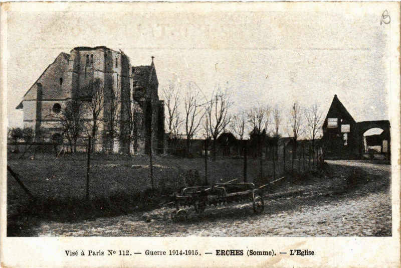 Carte postale ancienne Guerre 1914-1915 - Erches - L'Eglise à Erches