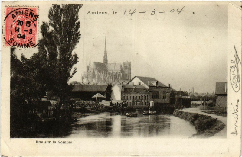 Carte postale ancienne Amiens le 14-3-04 Vue sur la Somme à Amiens