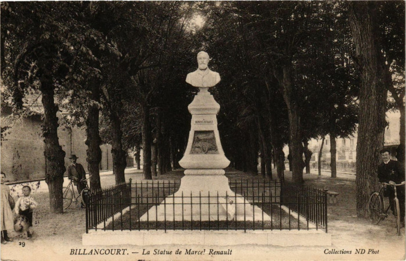 Carte postale ancienne Billancourt - La Statue de Marcel Renault à Billancourt