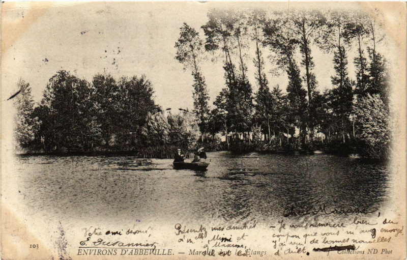 Carte postale ancienne Env. d'Abbeville - Mare dans les Etangs à Abbeville