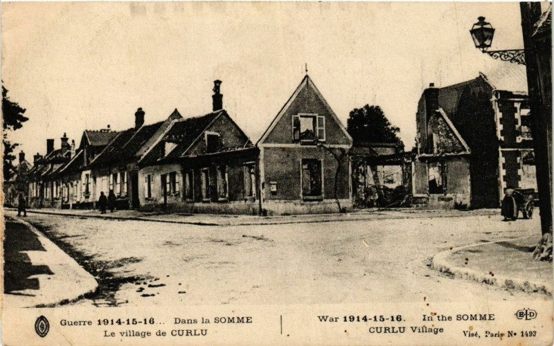 Carte postale ancienne Guerre 1914-15-16 Dans la Somme - Le village de Curlu à Curlu
