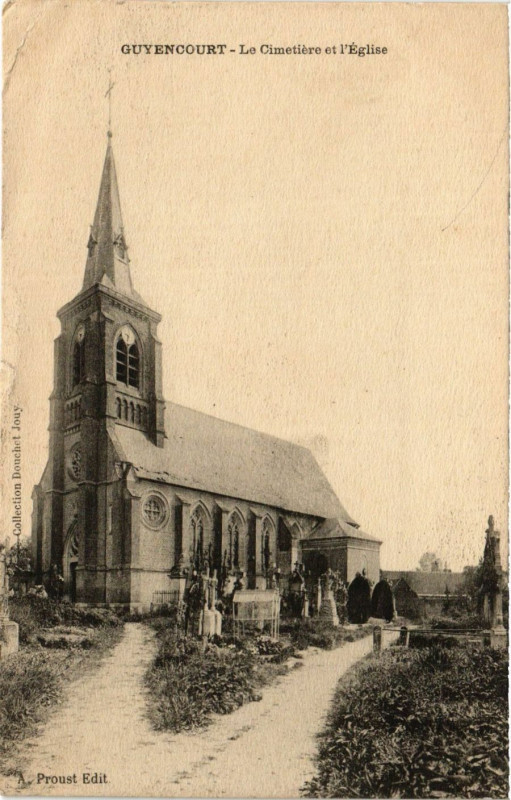 Carte postale ancienne Guyencourt - Le Cimetiere et l'Eglise à Y