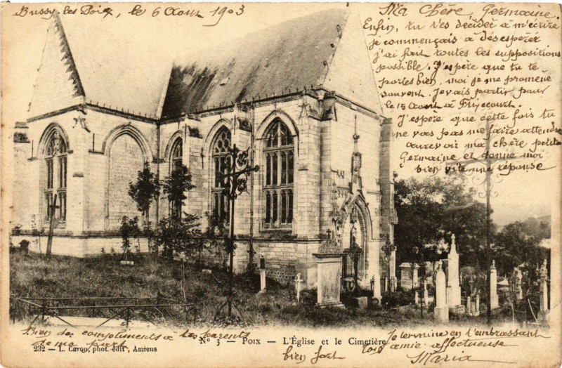 Carte postale ancienne Poix - L'Eglise et le Cimetiere