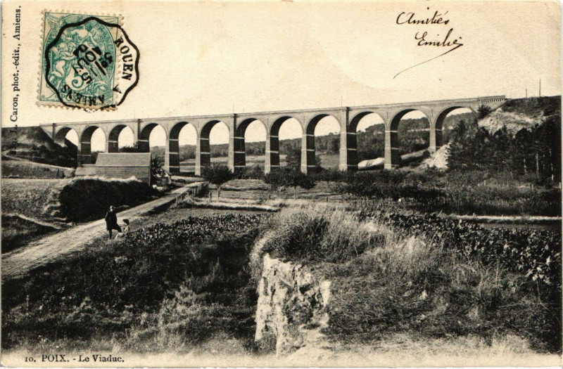 Carte postale ancienne Poix - Le Viaduc