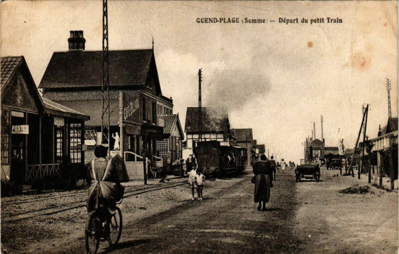 Carte postale ancienne Quend-Plage - Depart du petit Train à Quend