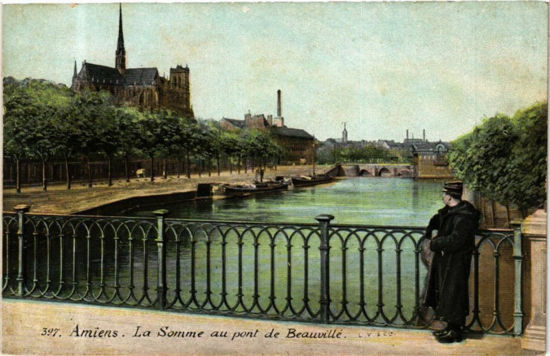 Carte postale ancienne Ed. Aqua 397 Amiens La Somme au pont de Beauville à Amiens