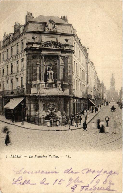 Carte postale ancienne Lille La Fontaine Vallon à Lille