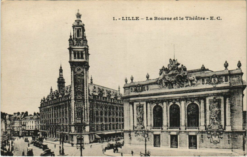 Carte postale ancienne Lille La Bourse et le Théatre à Lille