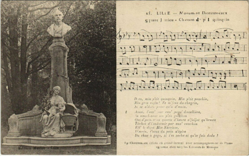 Carte postale ancienne Lille Monument Desrousseaux. Chanson du P'tit Quinquin à Lille