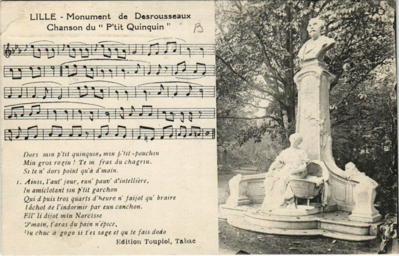 Carte postale ancienne Lille Monument Desrousseaux. Chanson du P'tit Quinquin à Lille