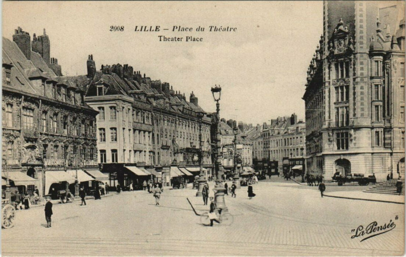 Carte postale ancienne Lille Place du Théatre à Lille