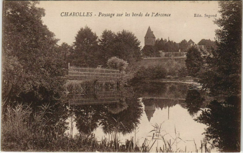 Carte postale ancienne Charolles Paysage sur les Bords de l'Arconce à Charolles