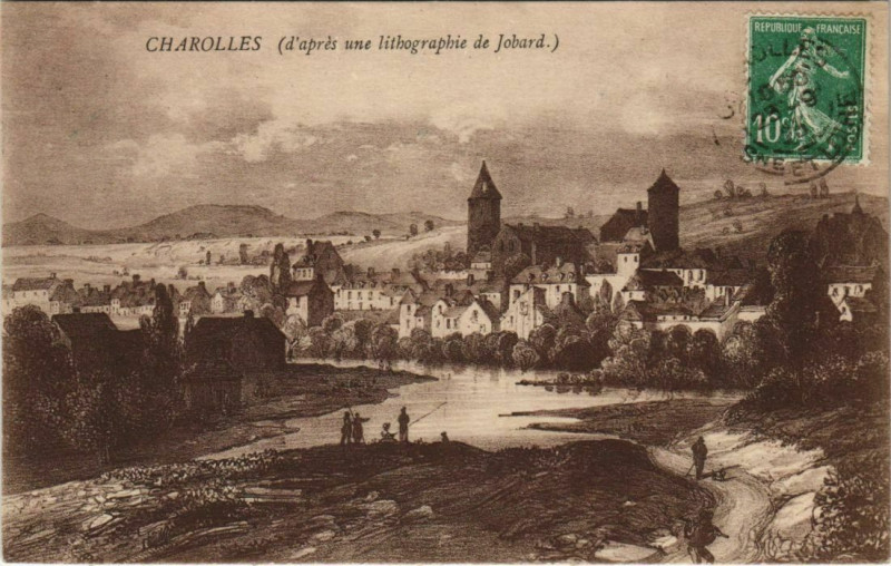 Carte postale ancienne Charolles d'Apres une Lithographie de Jobard à Charolles