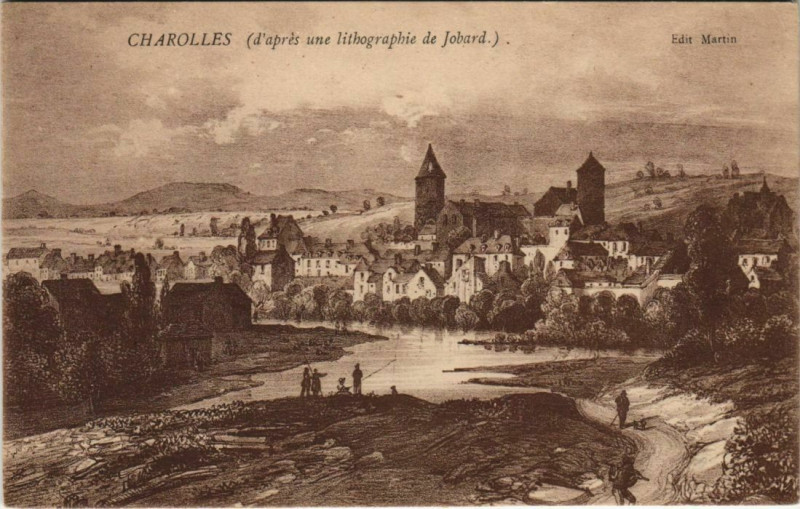 Carte postale ancienne Charolles d'Apres une Lithographie de Jobard à Charolles