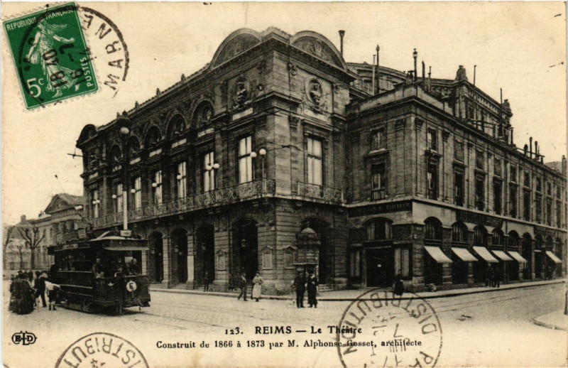 Carte postale ancienne Reims - Le Théatre - Construit de 1866 a 1873 par M. Alphonse à Reims