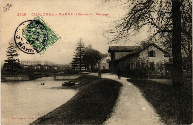 Carte postale ancienne Chalons-sur-Marne - Chemin du Barrage