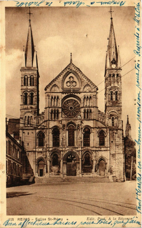 Carte postale ancienne Reims - Eglise Saint-Remy à Reims