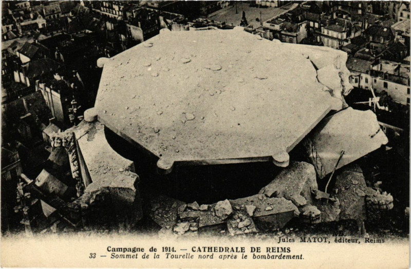 Carte postale ancienne Campagne de 1914 Cathedrale de Reims Sommet de la Tourelle nord à Reims
