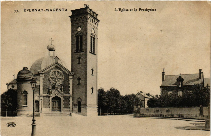 Carte postale ancienne Epernay-Magenta - L'Eglise et le Presbytére à Épernay