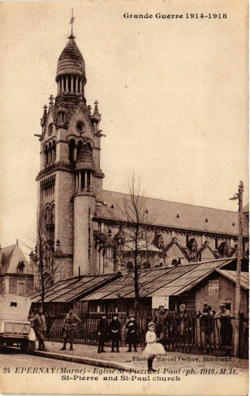 Carte postale ancienne Grande Guerre 1914-1918 - Epernay - Eglise Saint-Pierre et Paul à Épernay
