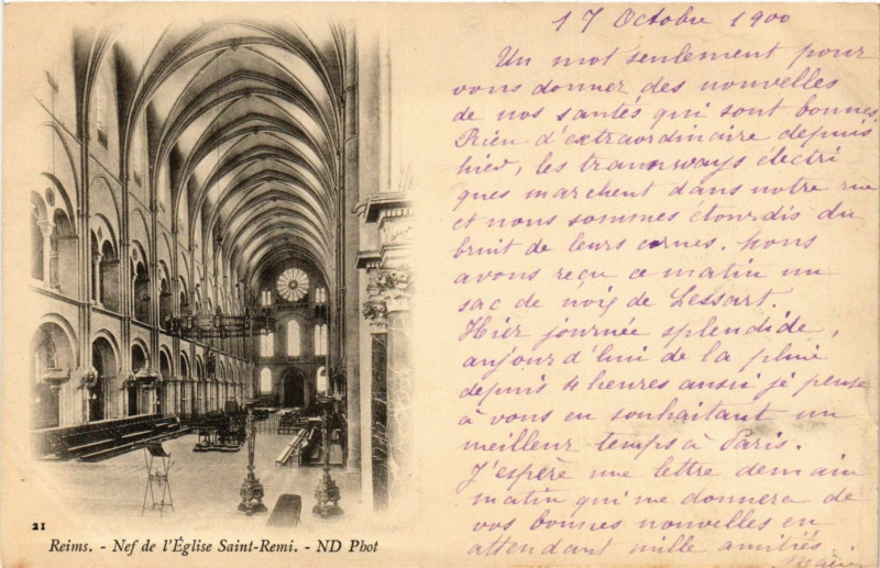 Carte postale ancienne Reims - Nef de l'Eglise Saint-Remi à Reims