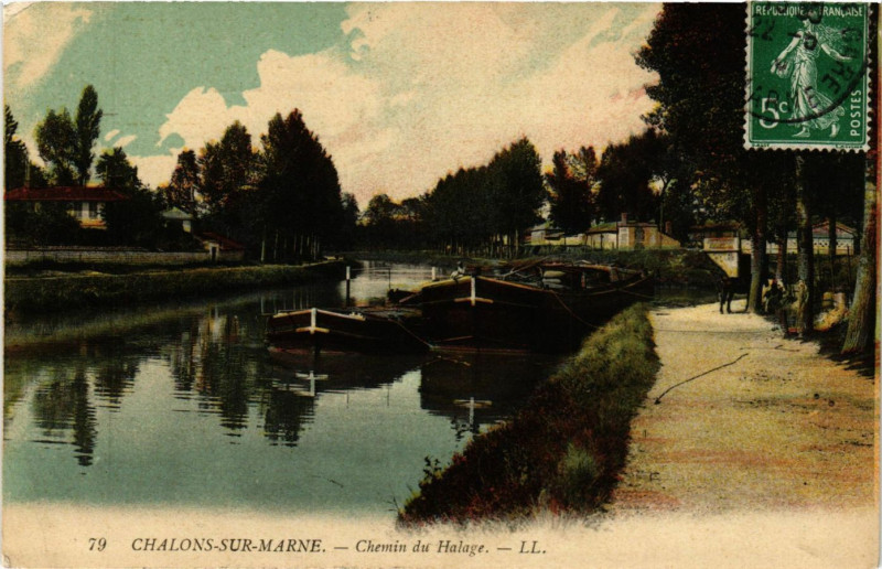 Carte postale ancienne Chalons-sur-Marne - Chemin du Halage
