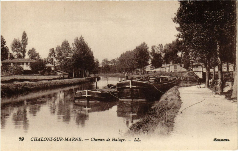 Carte postale ancienne Chalons-sur-Marne - Chemin du Halage