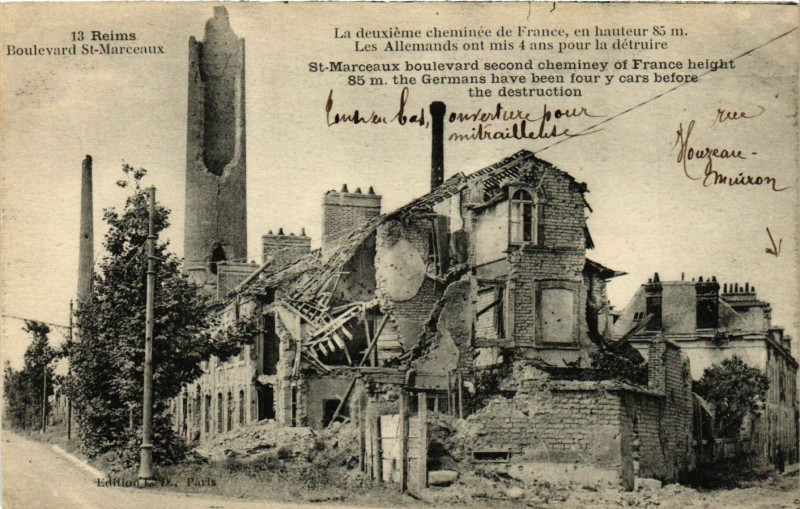 Carte postale ancienne Reims - Boulevard Saint-Marceaux - La deuxieme cheminée de France à Reims