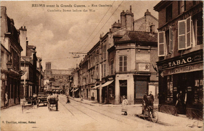 Carte postale ancienne Reims avant la Grande Guerre Rue Gambetta Gambetta Stréet before à Reims
