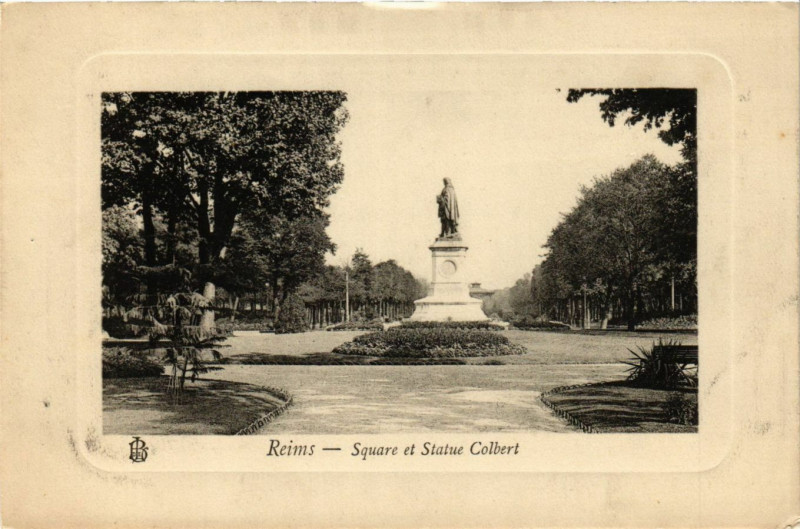 Carte postale ancienne Reims - Square et Statue Colbert à Reims