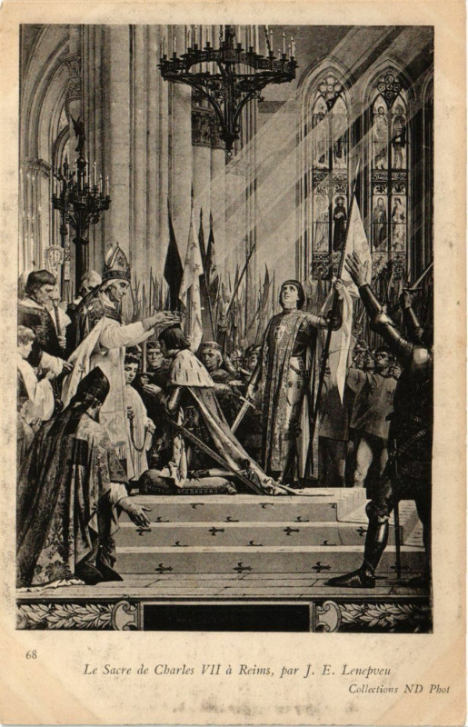 Carte postale ancienne Le Sacre de Charles Vii a Reims par J. E. Lenepueu à Reims