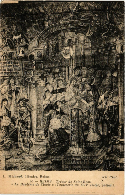 Carte postale ancienne Reims - Tresor de Saint-Remi Le Bapteme de Clovis-Tapisserie à Reims