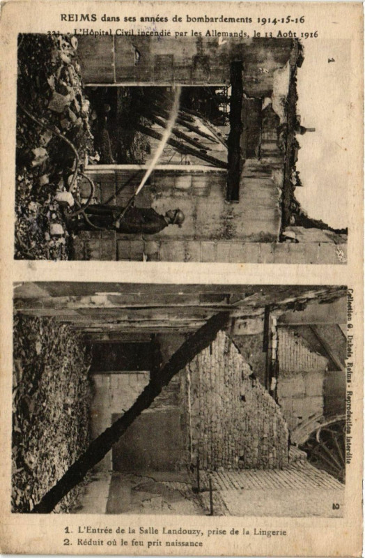 Carte postale ancienne Reims dans ses années de bombardements 1914-15-16 - L'Entrée de la à Reims