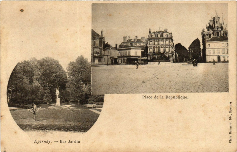 Carte postale ancienne Epernay - Bas Jardin - Place de la Republique à Épernay
