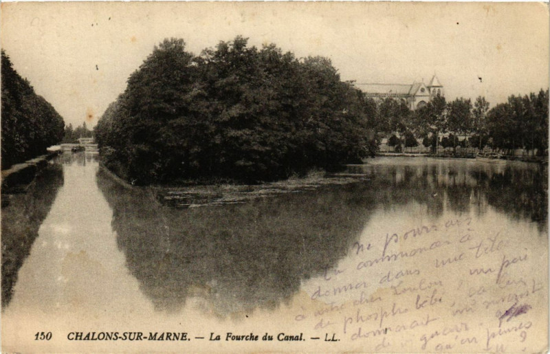 Carte postale ancienne Chalons-sur-Marne - La Fourche du Canal