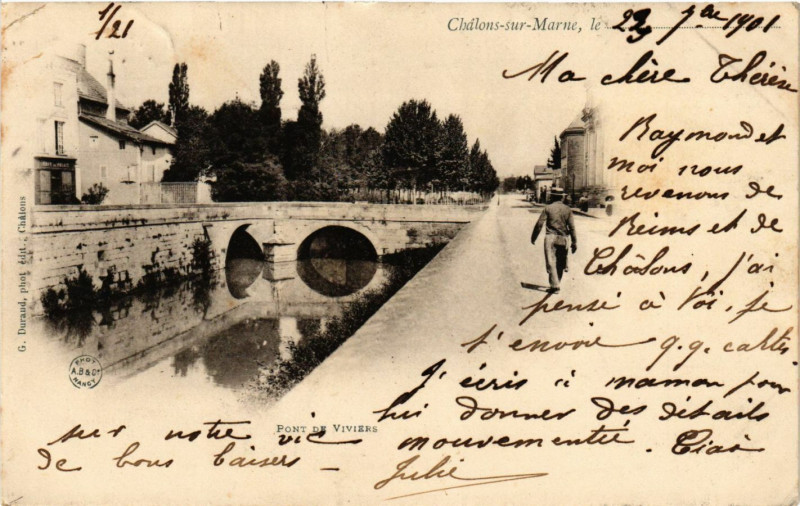 Carte postale ancienne Chalons-sur-Marne le . . . - Pont de Viviers