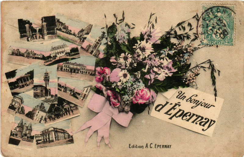 Carte postale ancienne Un bonjour d'Epernay
